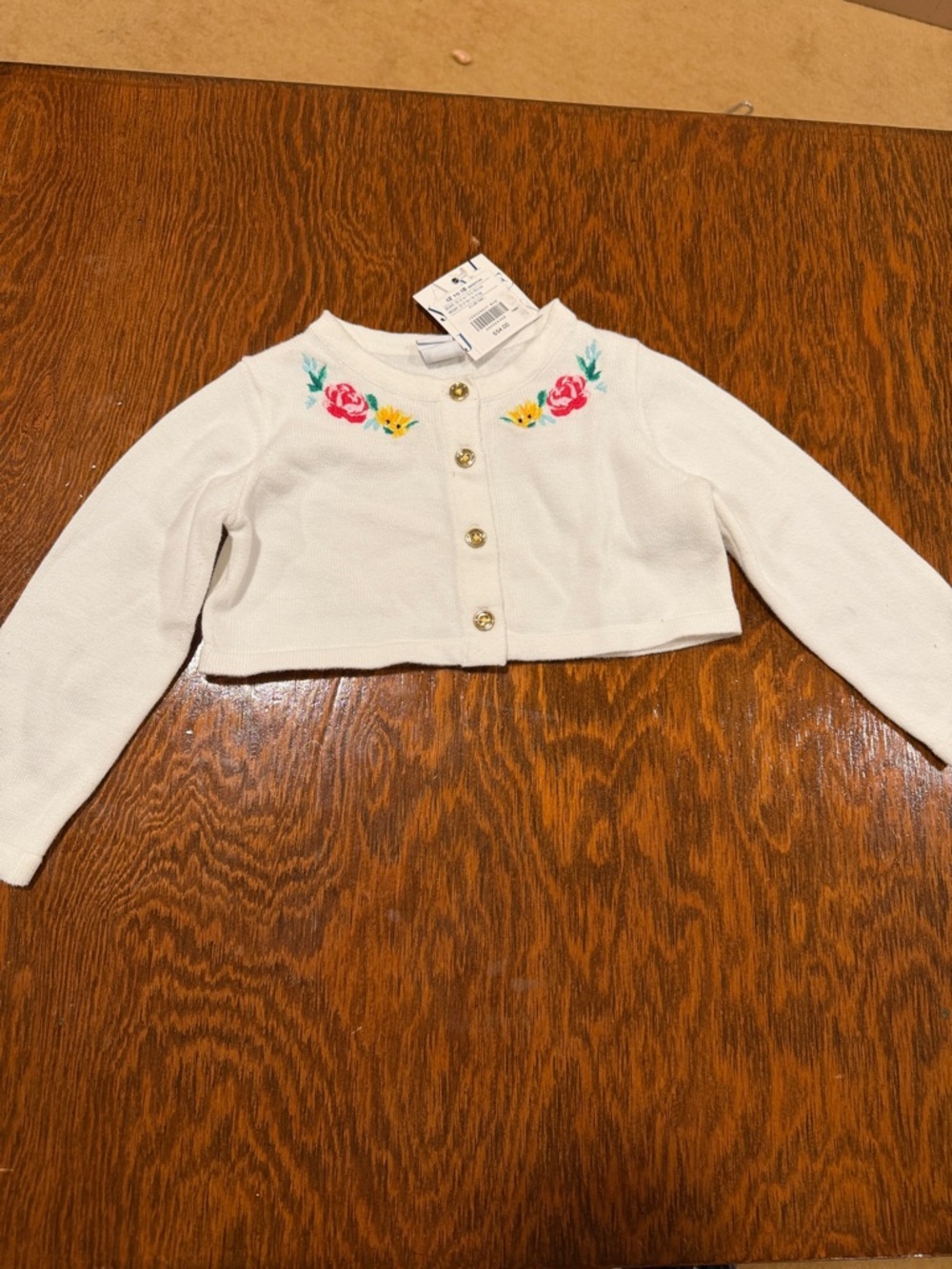 Janie and Jack White Knit Cardigan with Pink and Yellow Floral Embroidery